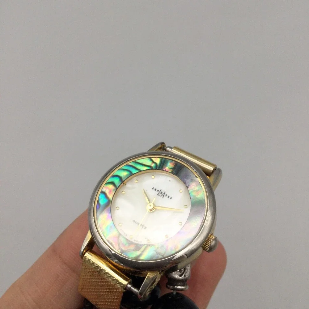 Express Womens Watch 27mm GMOP Abalone Black Bead Bracelet New Battery 8